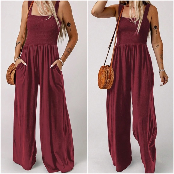 Boho Smocked Bodice Wide Leg Cami Jumpsuit - Picture 5 of 9